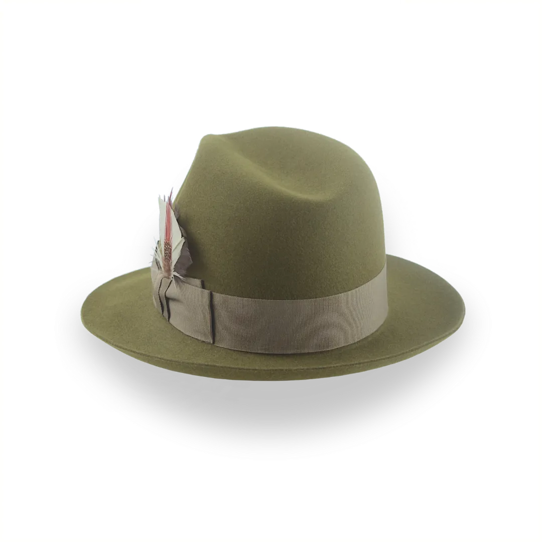 Olive Green Medium Brim Trilby Fedora in Fur Felt | The Phoenix