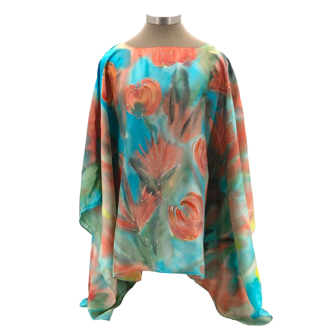 Orange Water Lily Hand-Painted Silk Kaftan