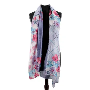 Oversized Floral Printed Scarf - Blue