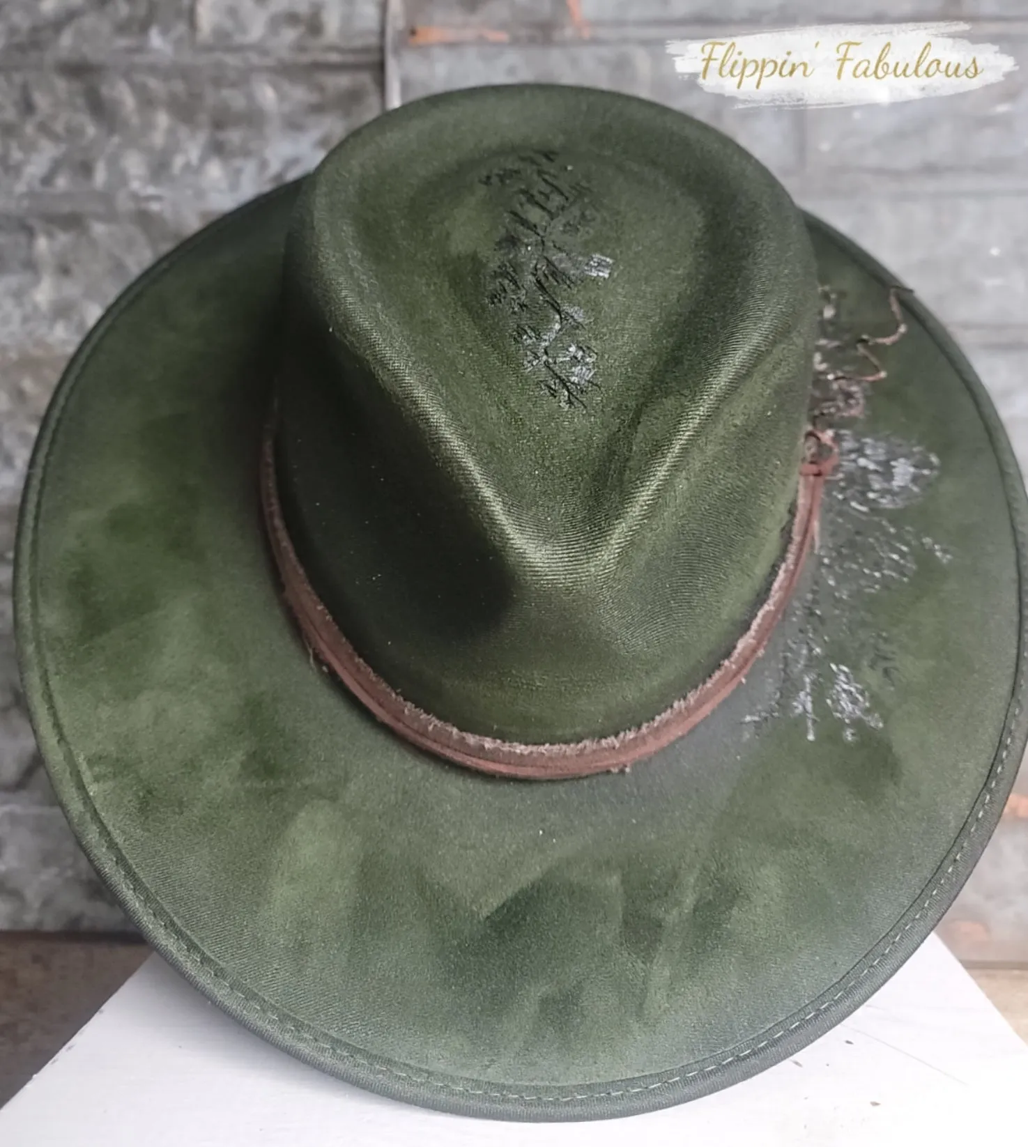 Pinecone Suede Hand Burned Wide Brim Hat- Multiple Colors Available