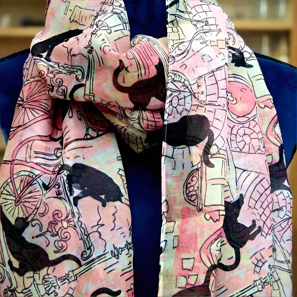 Pink & Peach Cafe Cats Scarf