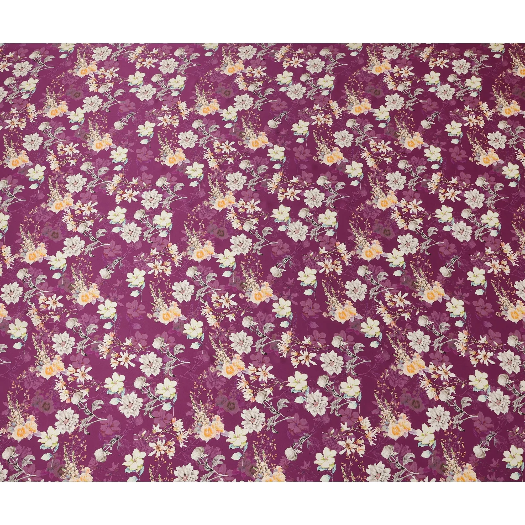 Plum Floral Pure Silk Satin Fabric - 140 cm Width, Made in Italy-D20721