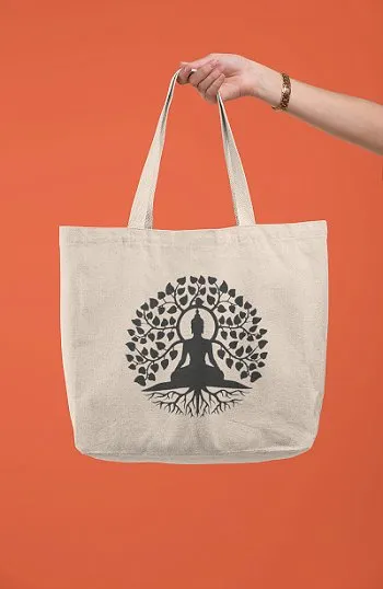 Premium Cotton Canvas Tote Bag- Buddha White