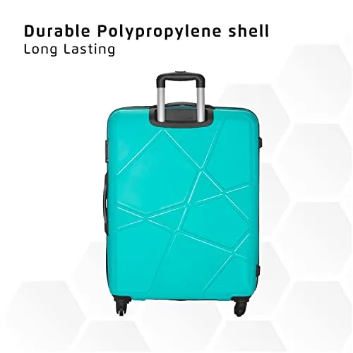 Safari Pentagon 3 Pc Set 55, 65 & 75 cms- Small, Medium & Large Polypropylene (PP) Hard Sided 4 Wheels 360 Degree Rotation Luggage Set/Suitcase Set/Trolley Bag Set (Cyan Blue)