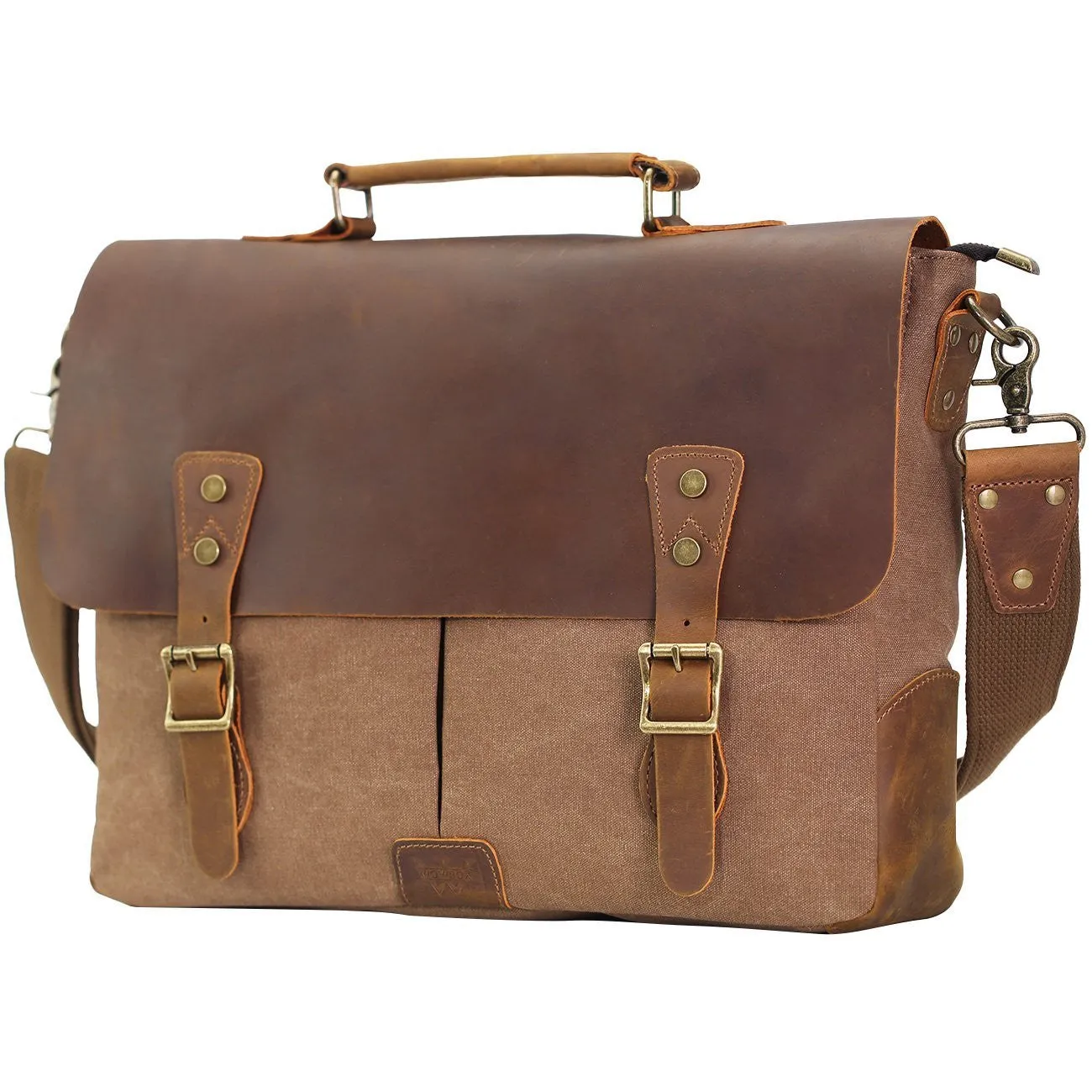 Satchel Messenger Bag for men Vintage Real Leather Canvas 15.6-inch Laptop messenger bag/ Briefcase