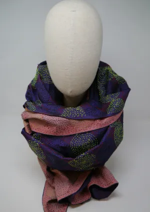 Silk kantha scarf-pink and purple