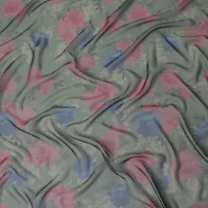 Soft Sage Green Floral Silk Chiffon Fabric, 110cm Width – Perfect for Spring Dresses and Scarves-D20093