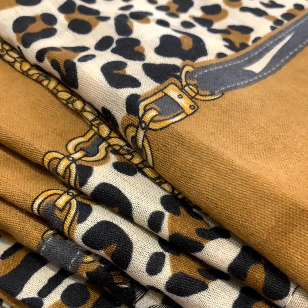 Taupe Leopard Horse Buckle Print Scarf