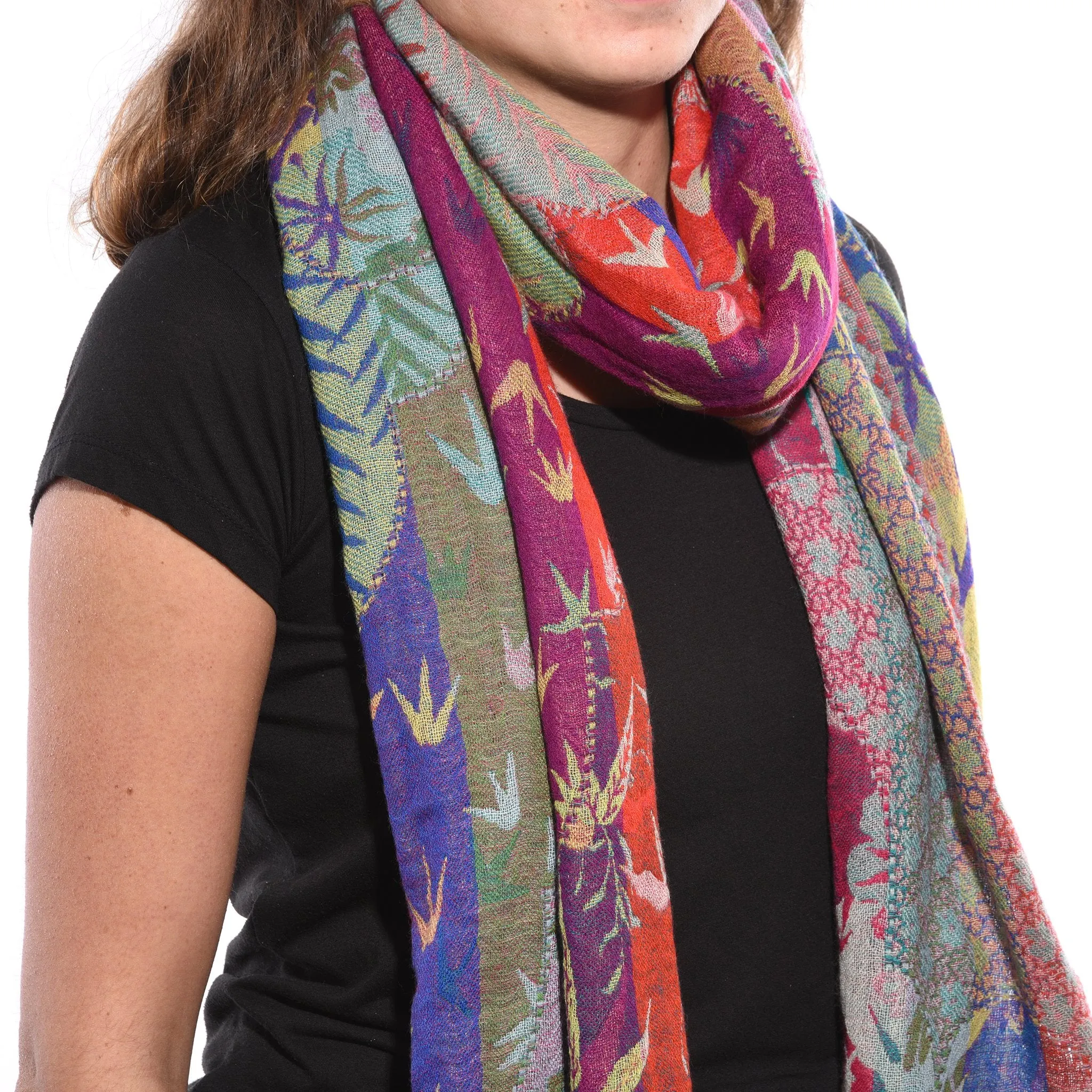 Turquoise Floral Dreams Scarf - Merino Wool