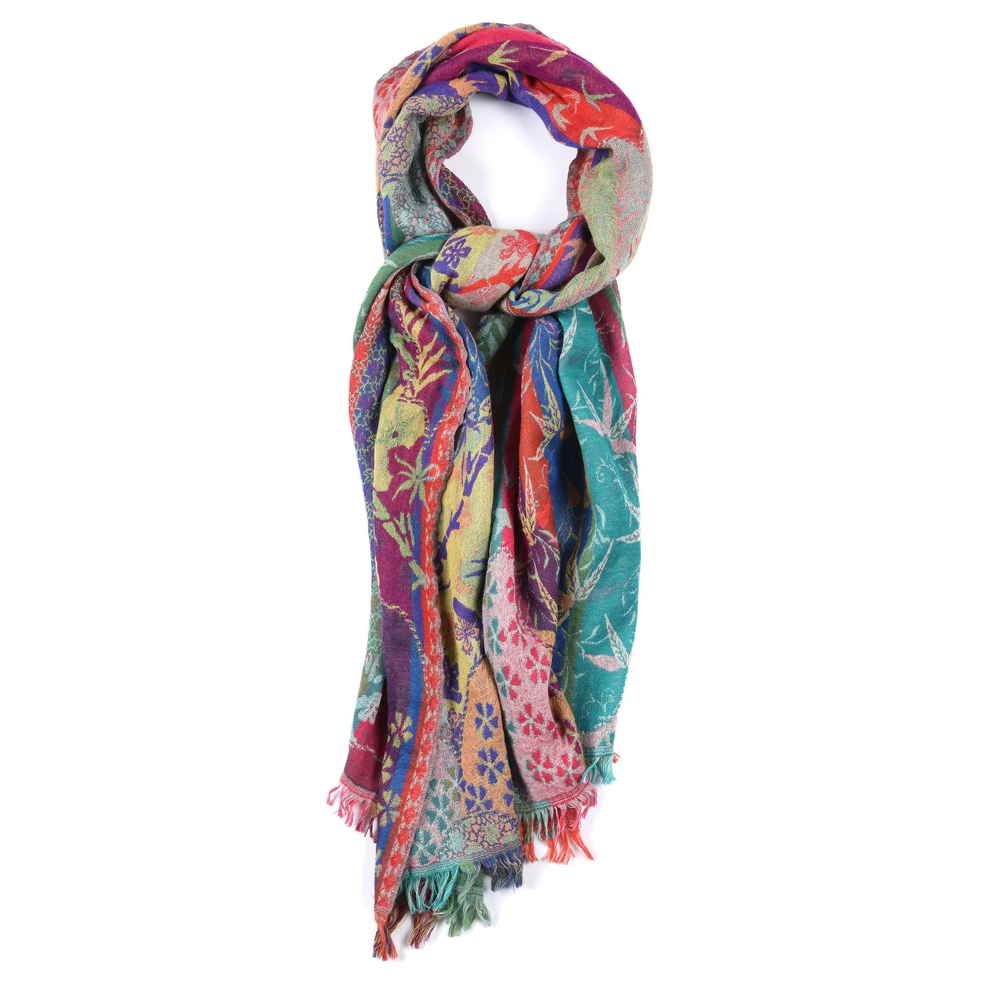 Turquoise Floral Dreams Scarf - Merino Wool