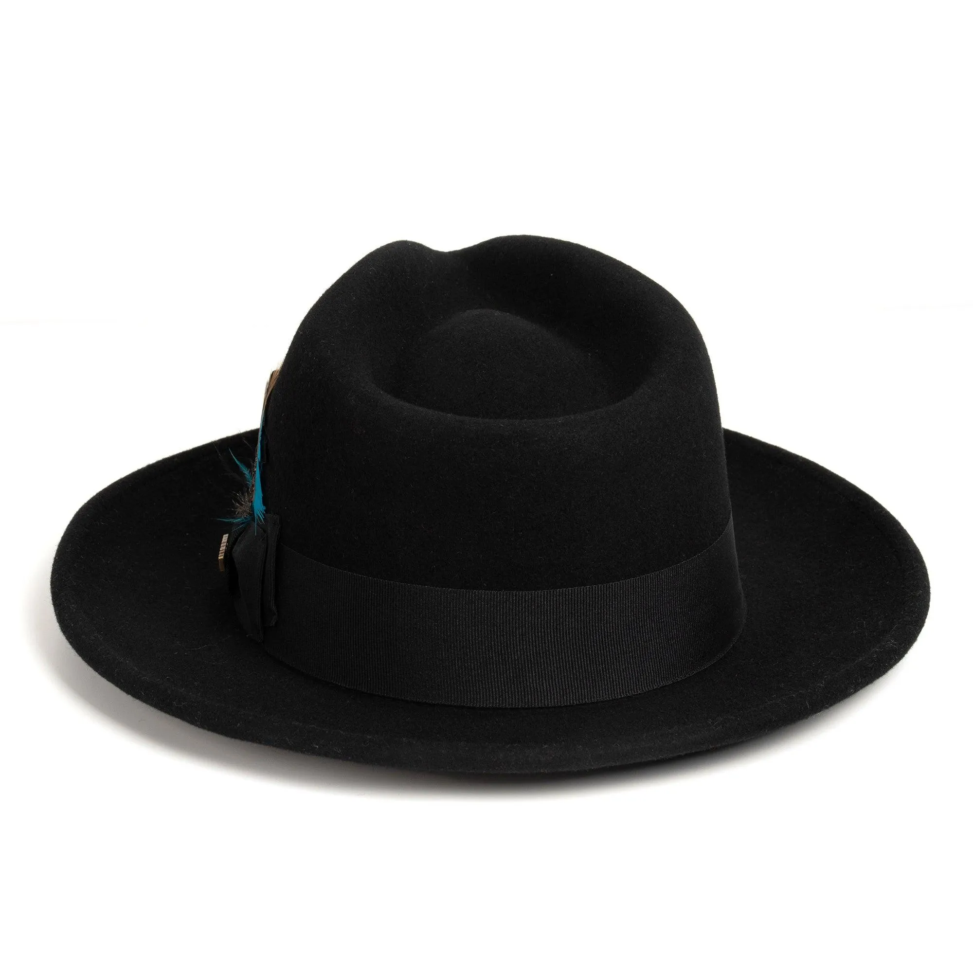 Vintage Crushable Wool Fedora Hat-Black