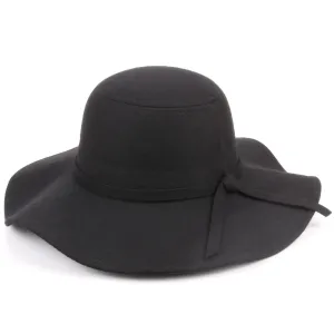 Wool felt wide brim floppy hat - Black (One Size)