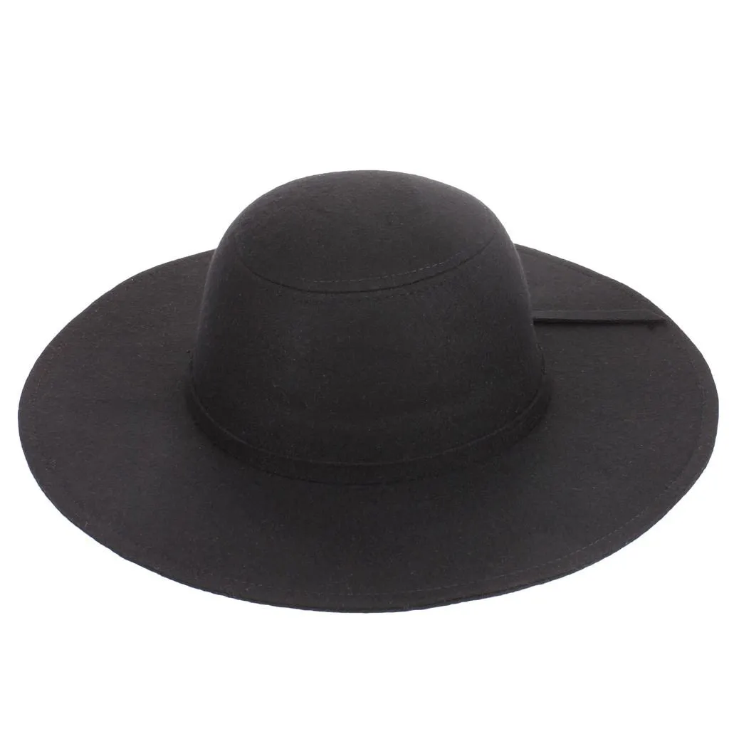 Wool felt wide brim floppy hat - Black (One Size)