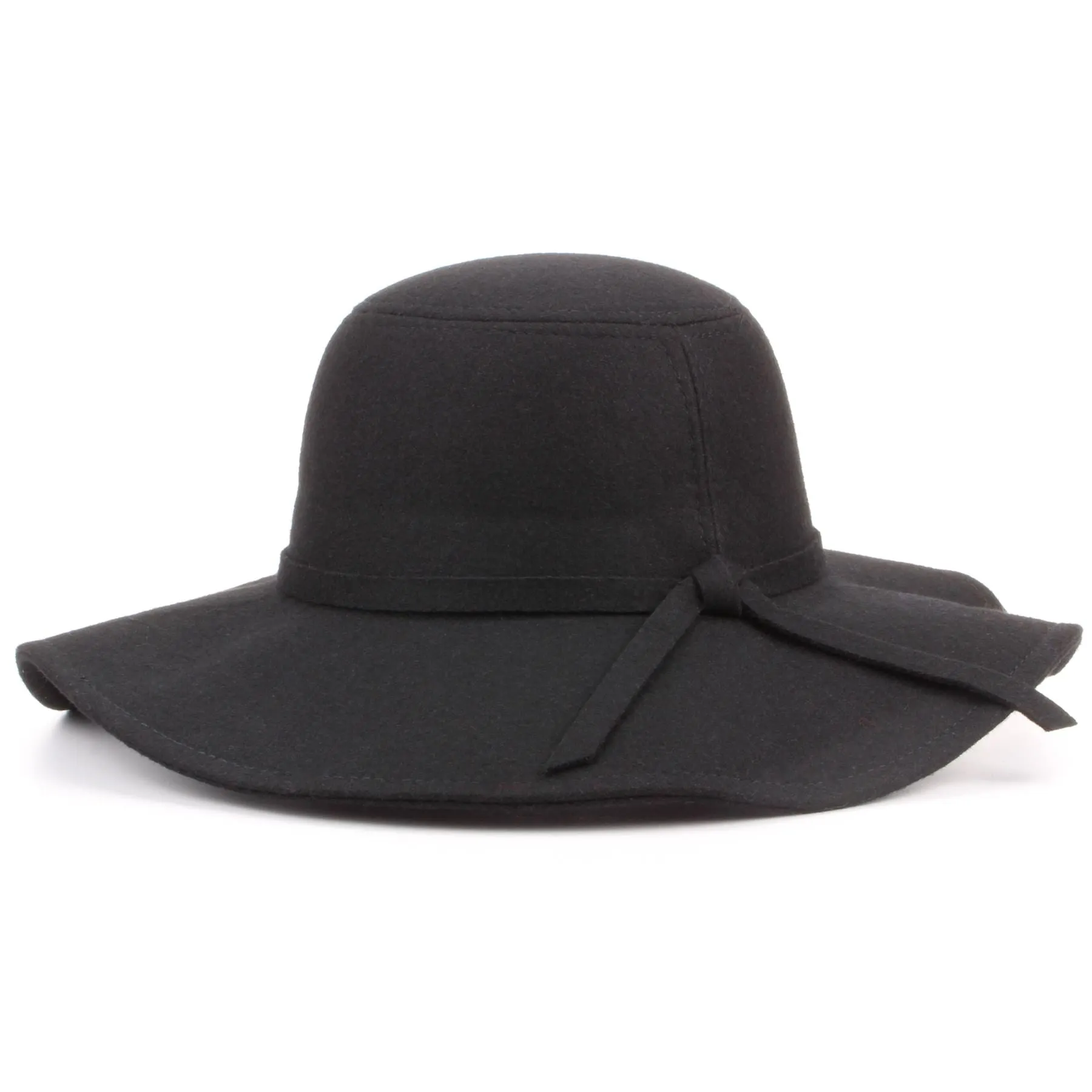 Wool felt wide brim floppy hat - Black (One Size)